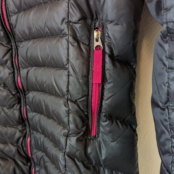 Eddie Bauer Down Long Tunic Length Puffer Parka Coat Black Fushcia Girls L 14-16 - Picture 3 of 16